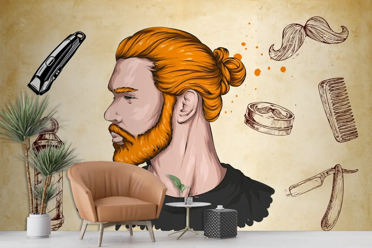 Sarı Arka Plan Turuncu Saçlı Kuaför Duvar Kağıdı