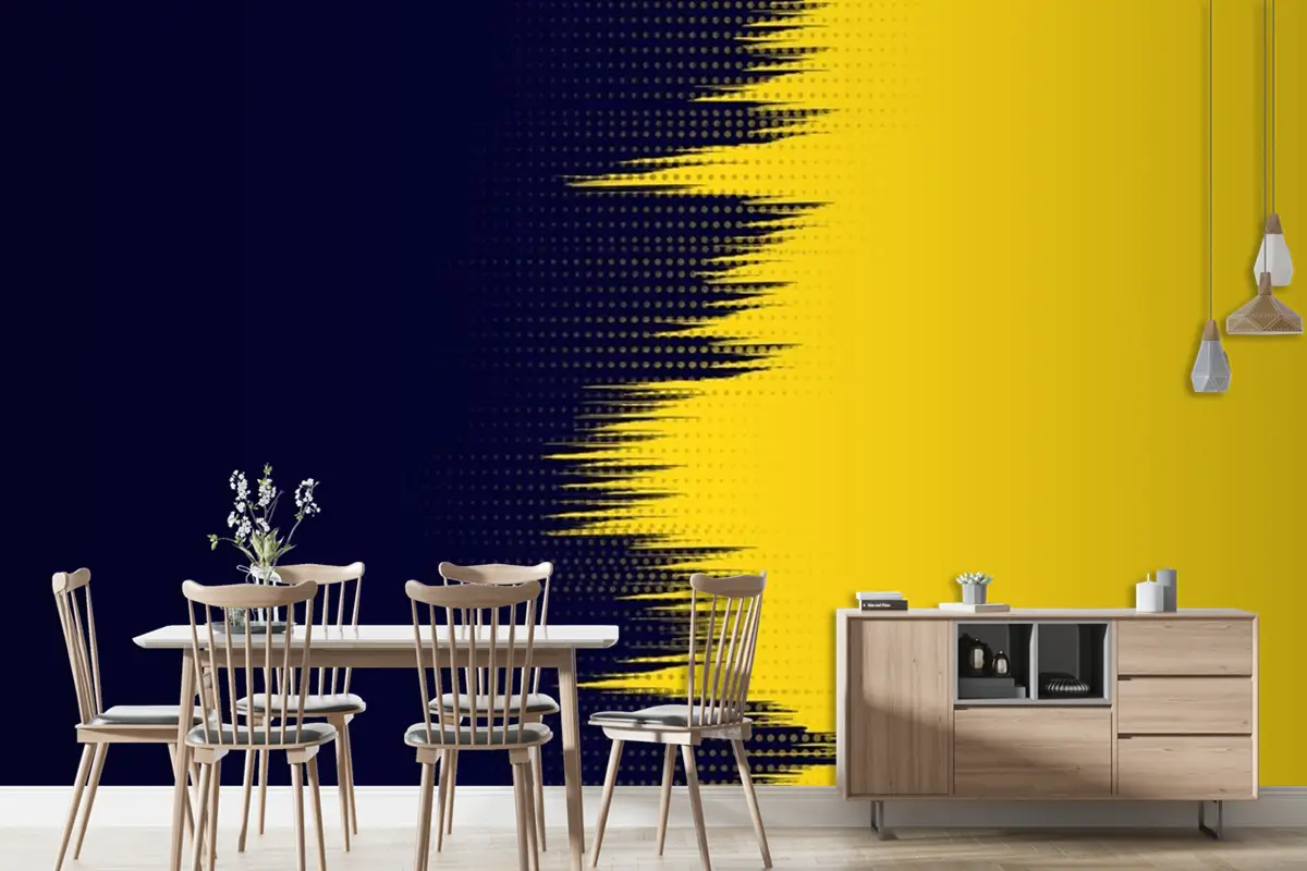 Sarı Lacivert Grunge Modern Duvar Kağıdı