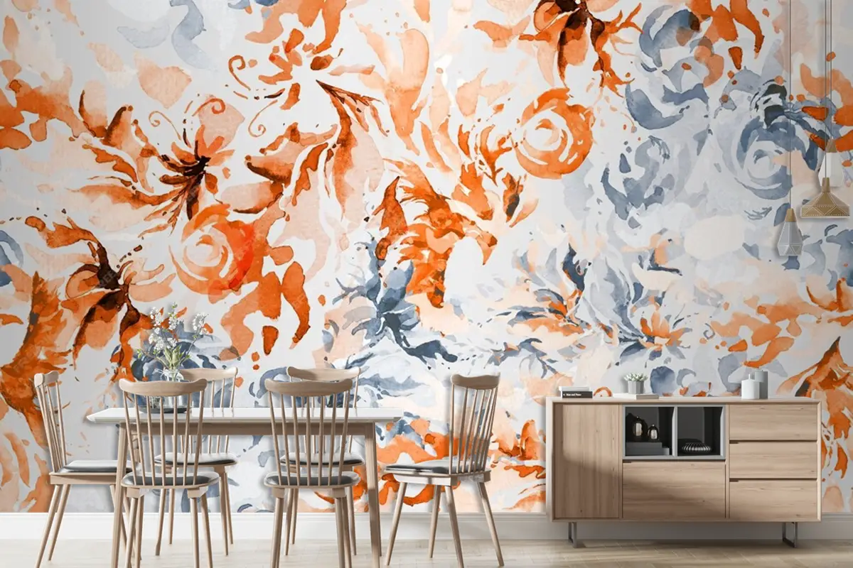 Dikişsiz Desen Soyut Suluboya Çiçek Duvar Kağıdı 