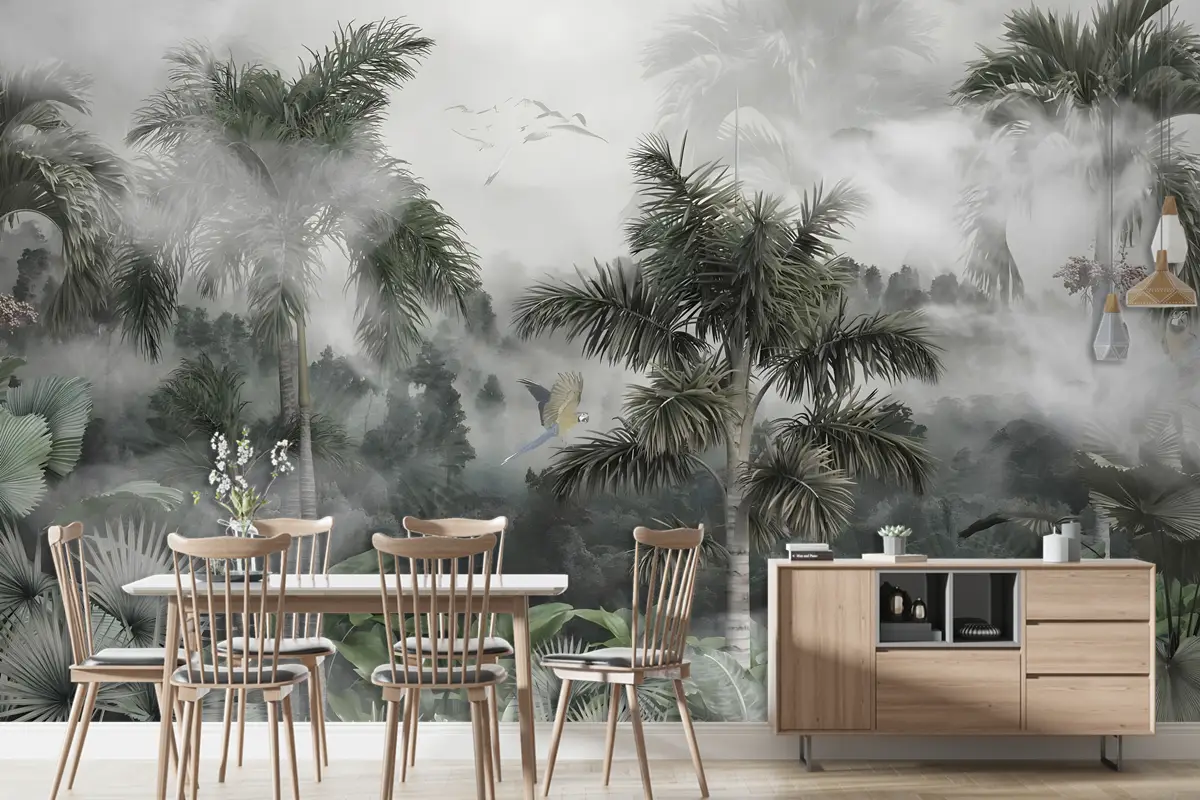 Sisli Tropikal Orman Özel Tasarım Duvar Kağıdı