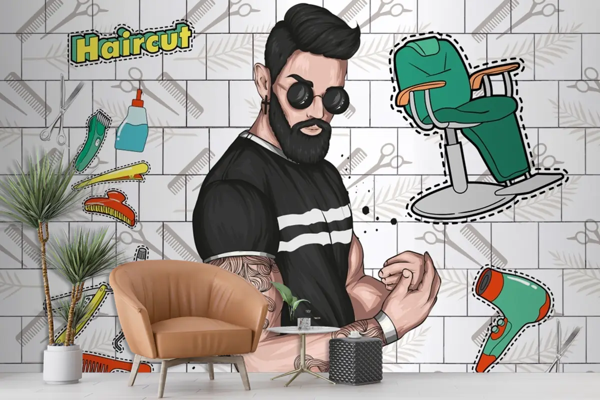 Siyah Tişörtlü Kaslı Erkek Berber Duvar Kağıdı