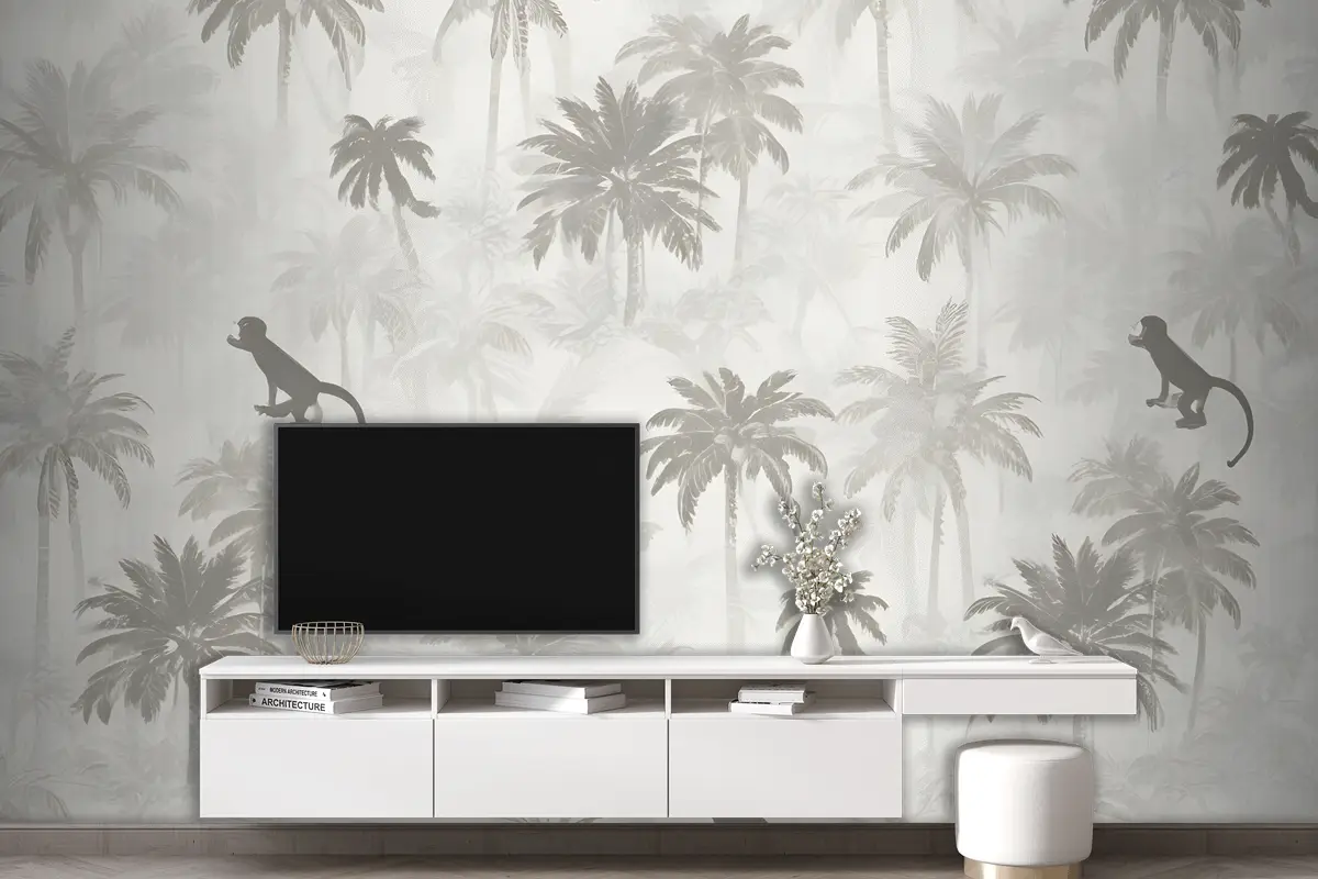 Sofistike Minimal Orman Hayvanları Desenli Oturma Odası Salon Duvar Kağıdı