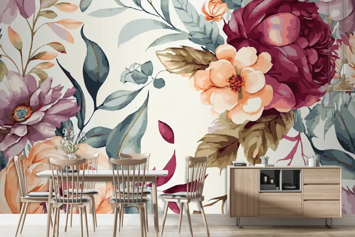 Soyut Çiçek Sanat Arka Plan Şablonu Botanik Suluboya Duvar Kağıdı 