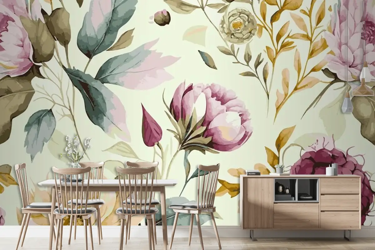 Soyut Çiçek Sanat Arka Plan Şablonu Botanik Suluboya Duvar Kağıdı 