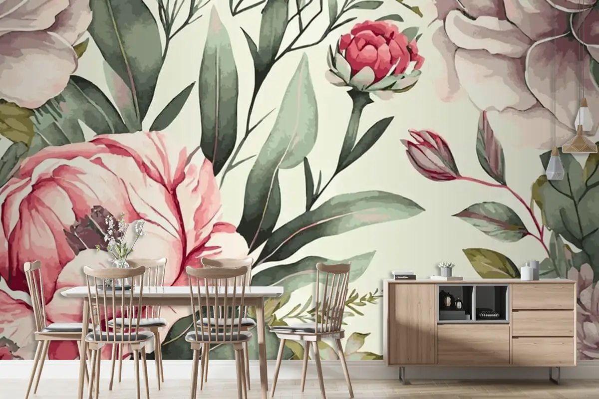 Soyut Çiçek Sanat Arka Plan Şablonu Botanik Suluboya Duvar Kağıdı 