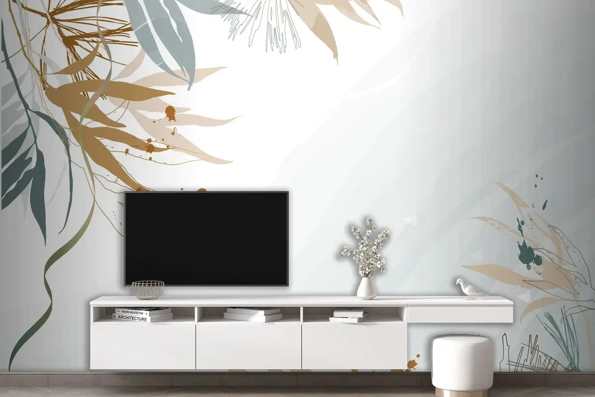 Soyut Suluboya Yaprakları Çizimi Tv Arkası Duvar Kağıdı