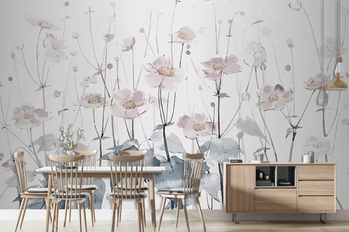 Sulu Boya Soft Renk Çiçekler Duvar Kağıdı