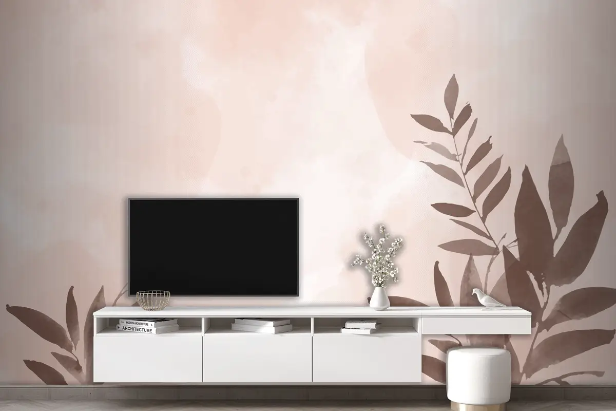 Suluboya Arka Plan Üzerinde Elle Boyanmış Çiçek Deseni Tv Arkası Duvar Kağıdı