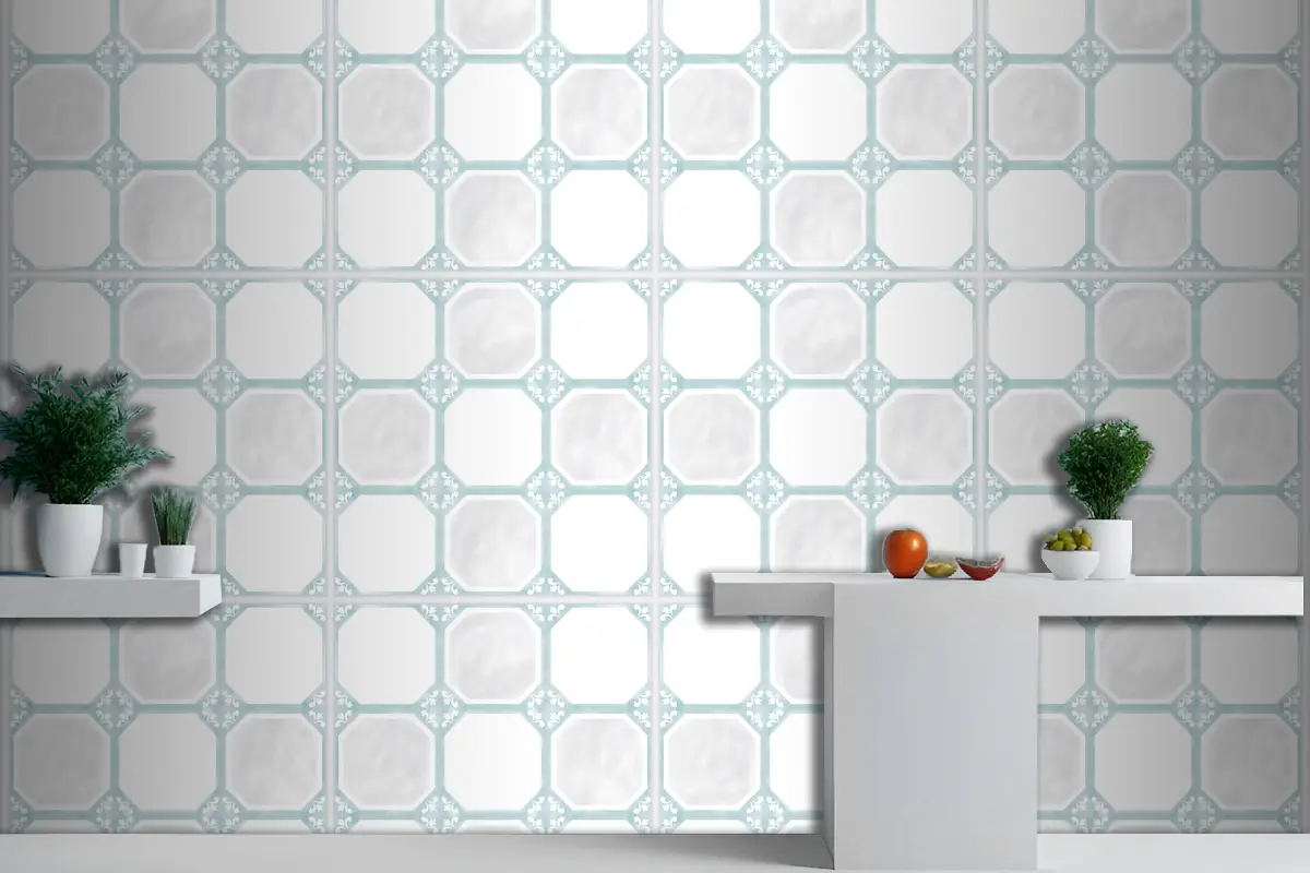 Fayans Dokulu Desen Mutfak Tasarımı Duvar Kağıdı