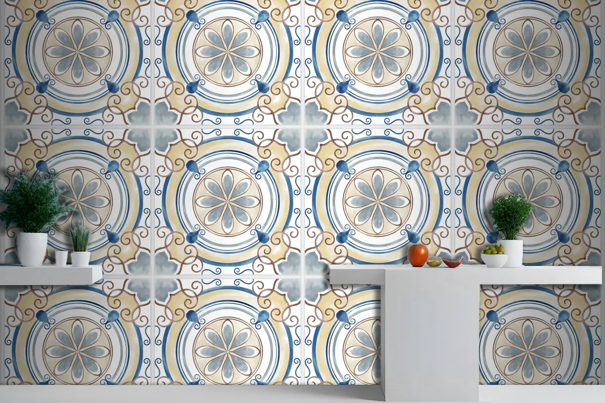 Fayans Dokulu Desen Mutfak Duvar Kağıdı 