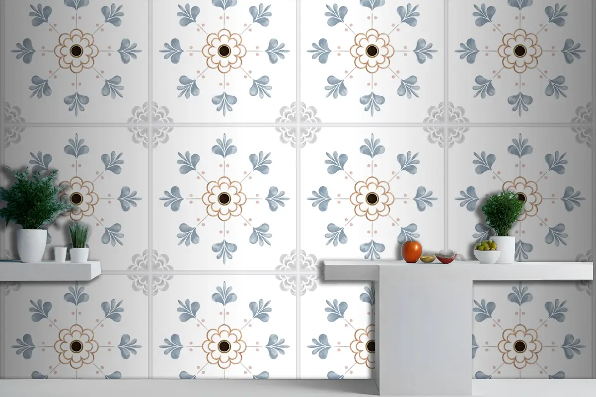 Fayans Dokulu Desen Mutfak Duvar Kağıdı