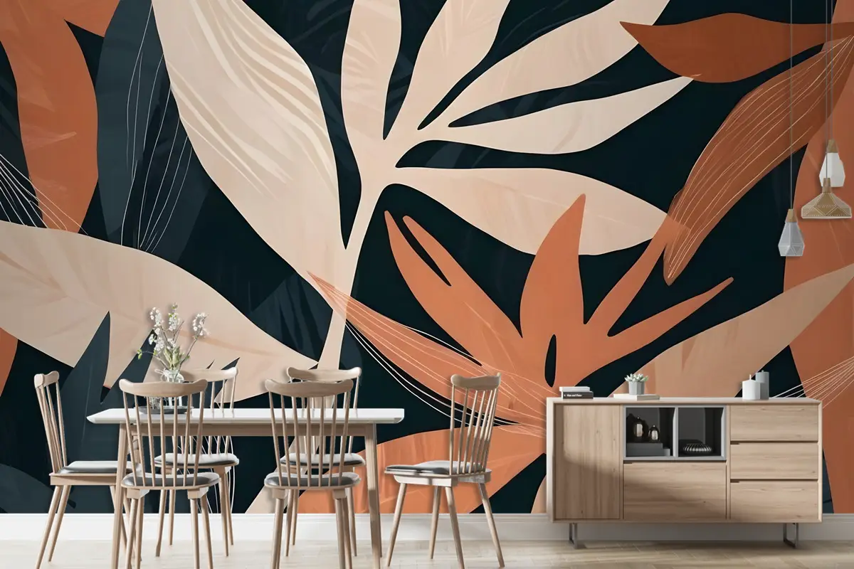 Tropikal Yeşillik Yaprakları Sanat Duvar Kağıdı 