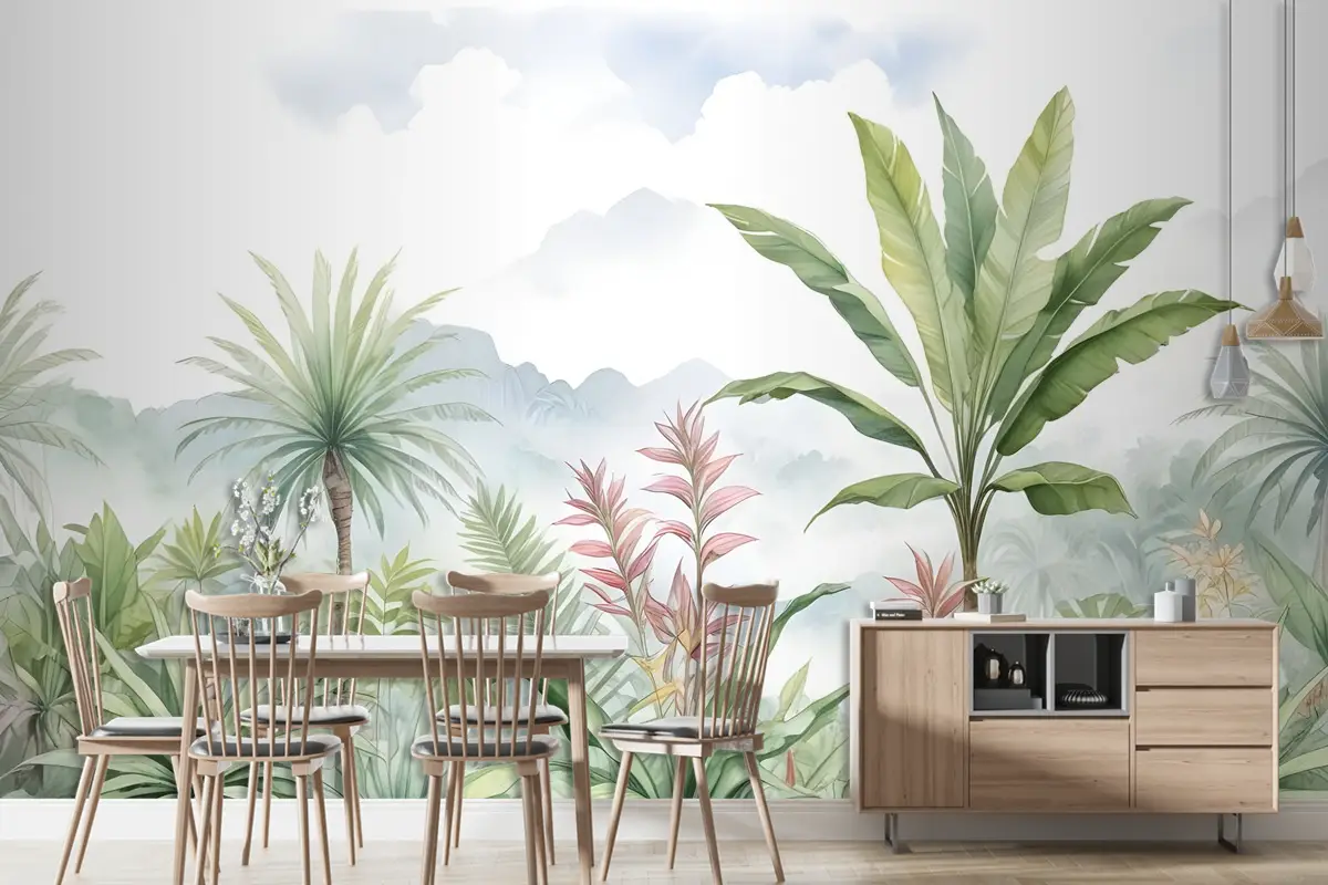 Tropikal Orman Manzarası Ve Muz Ağaçları Duvar Kağıdı