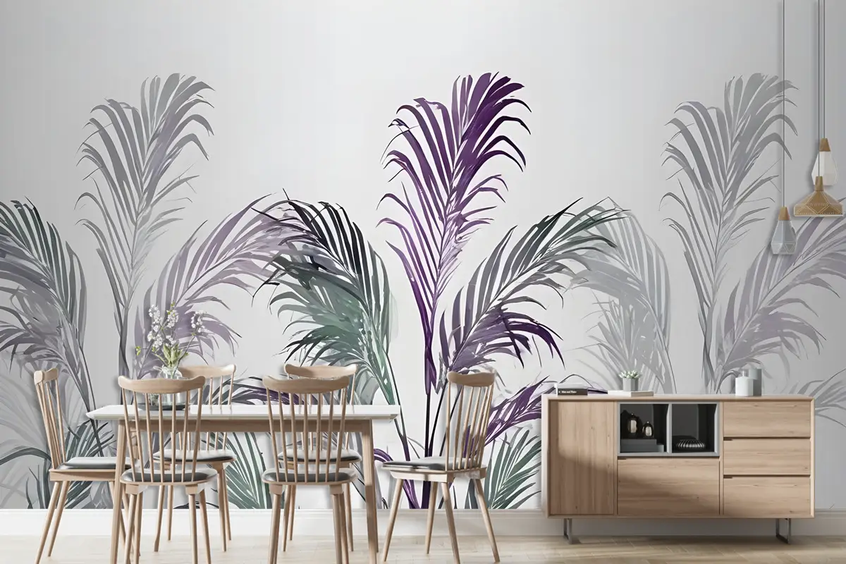 Tropikal Taze Mor Yeşil Palmiye Yaprakları Duvar Kağıdı