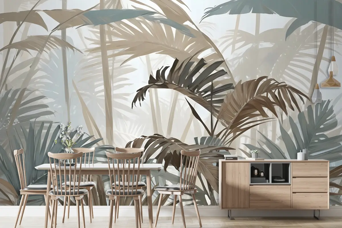 Fırça Darbeleriyle Tropikal Yaprak Boyama Duvar Kağıdı