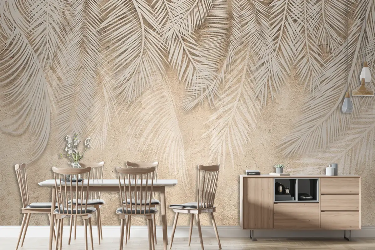 Tropikal Yapraklar Krembej Duvar Kağıdı