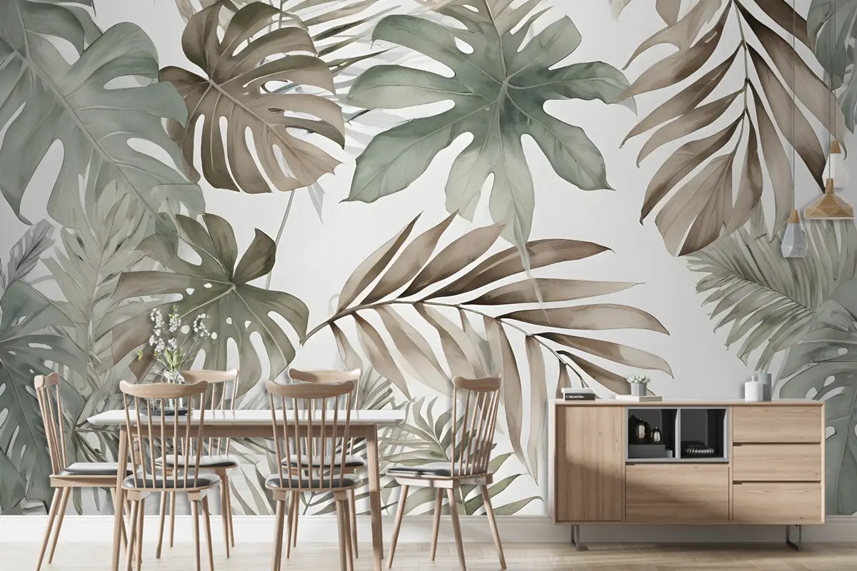 Vintage Muz Ve Palmiye Yaprakları Duvar Kağıdı