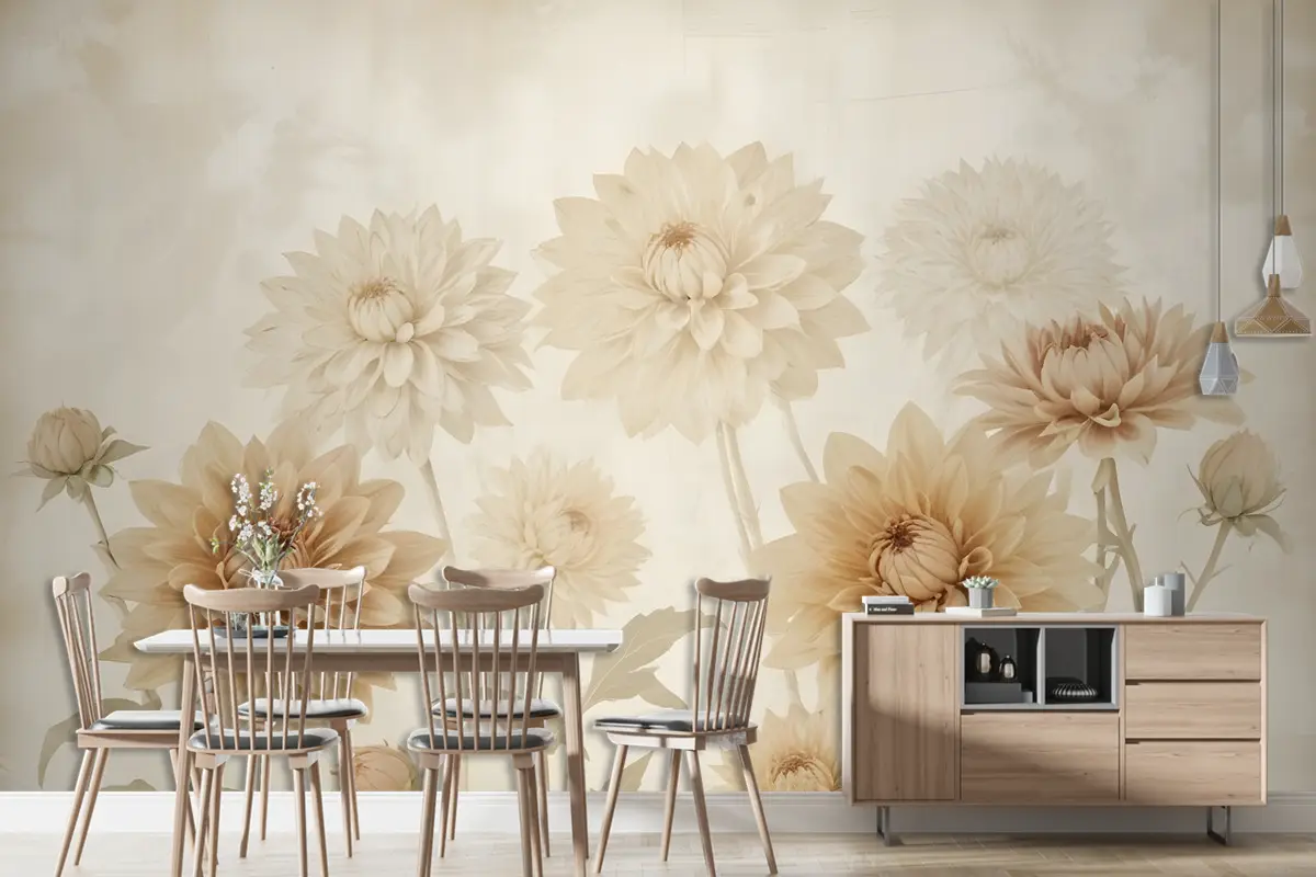 Vintage Dahlia Çiçek Duvar Kağıdı 