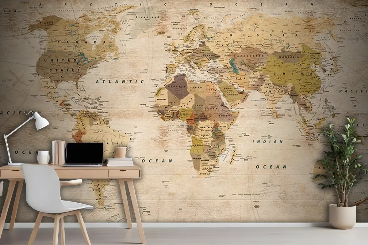 Vintage Dünya Haritası Duvar Kağıdı