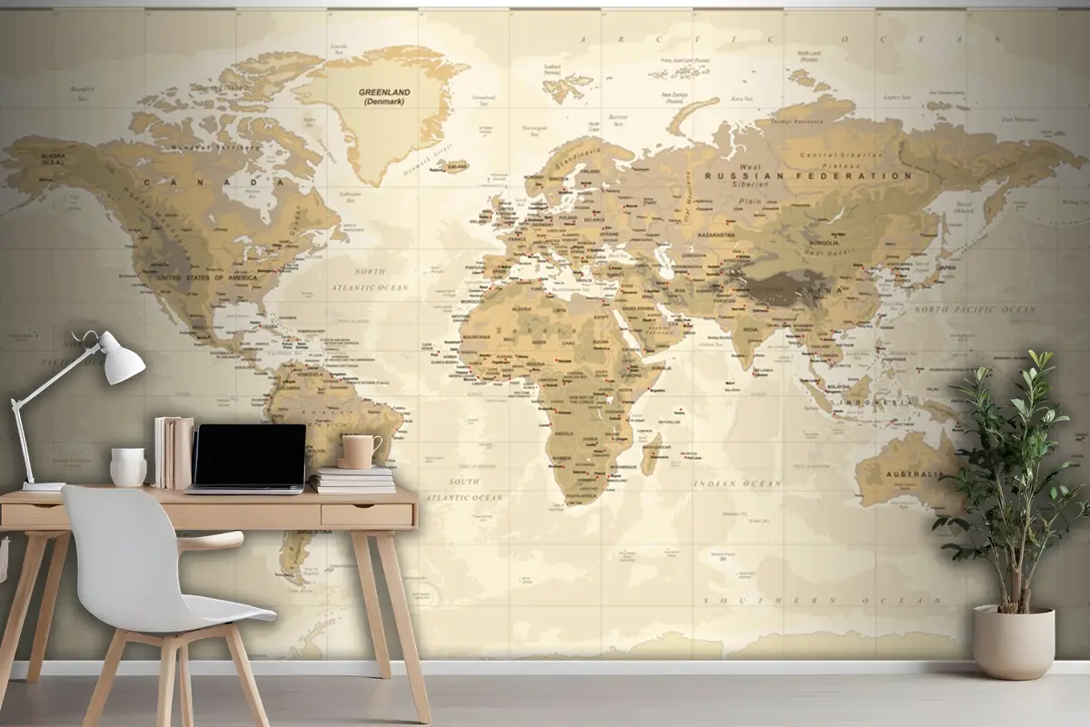 Vintage Fiziksel Dünya Haritası Duvar Kağıdı