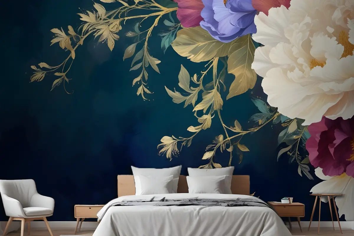 Vintage Çiçekli Sanat Yatak Odası Duvar Kağıdı