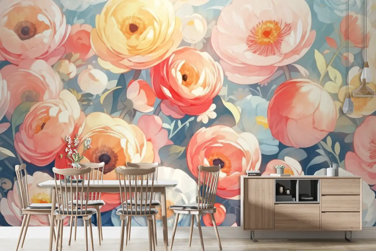 Tamamlayıcı Renklerle Vintage Suluboya Düğünçiçeği Tasarımı Duvar Kağıdı