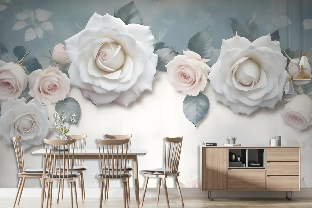Vintage Beyaz Gül Çiçek Duvar Kağıdı 