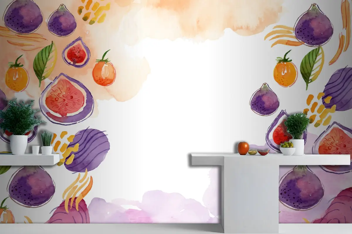 Suluboya Soyut Doodle Mutfak Duvar Kağıdı