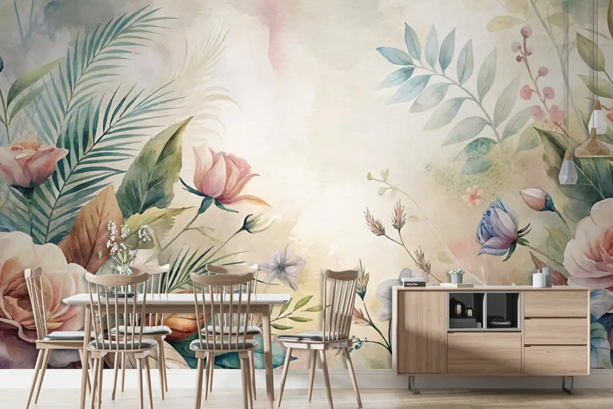 Güzel Çiçekler Duvar Kağıdı İçeren Suluboya Arka Plan