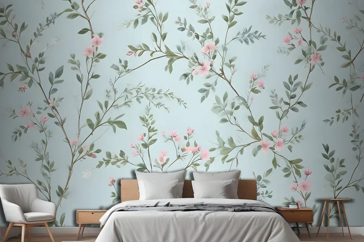 Suluboya Çin Sanatı Çiçek Şakayık Çiçeği Yatak Odası Duvar Kağıdı