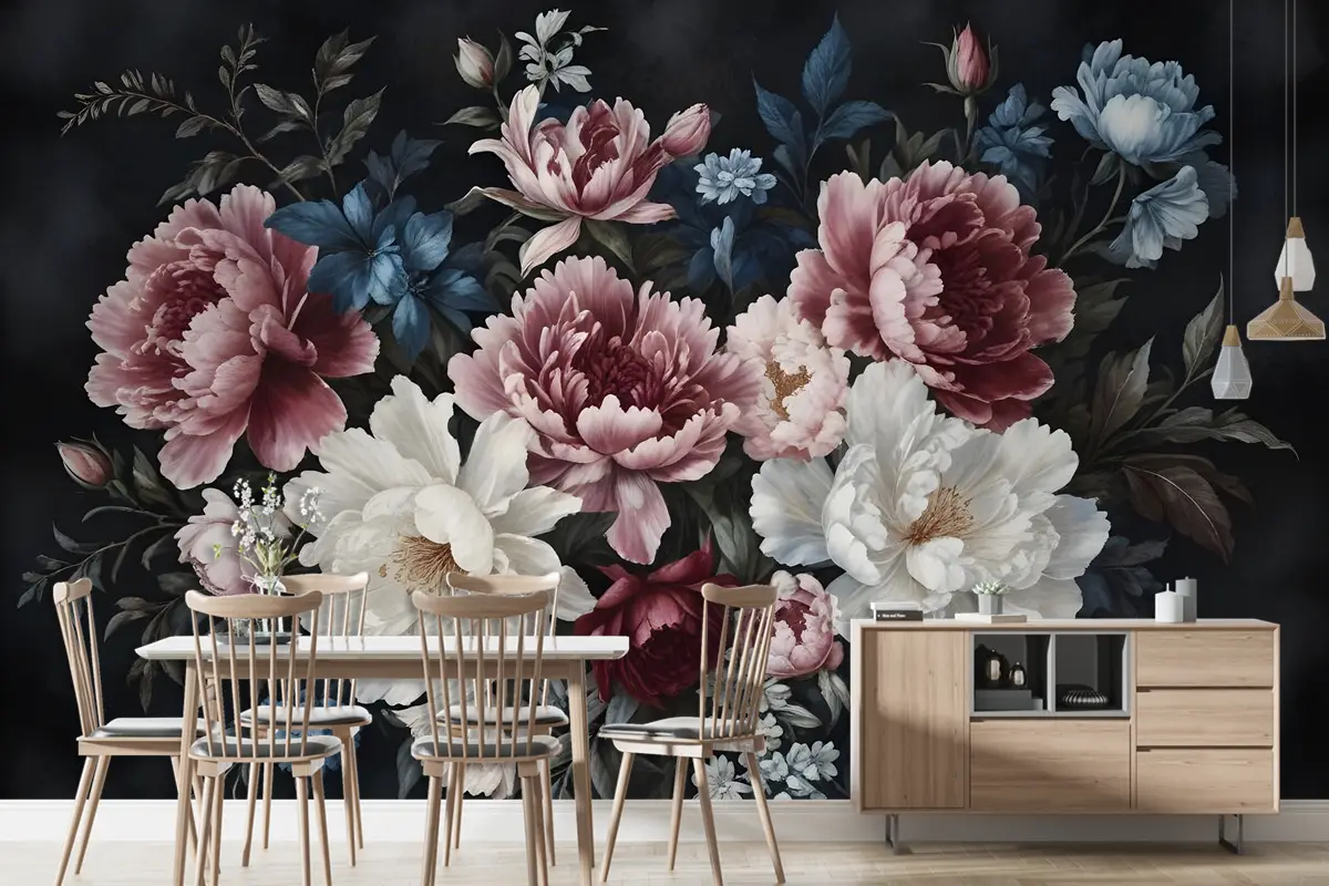 Suluboya Koyu Şakayık Çiçek Duvar Kağıdı 