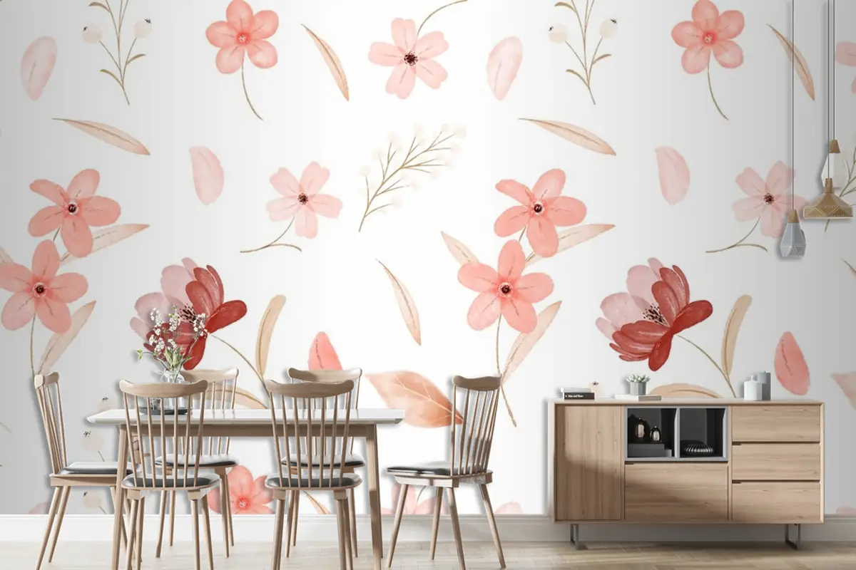 Suluboya Çiçek Desenli Duvar Kağıdı 