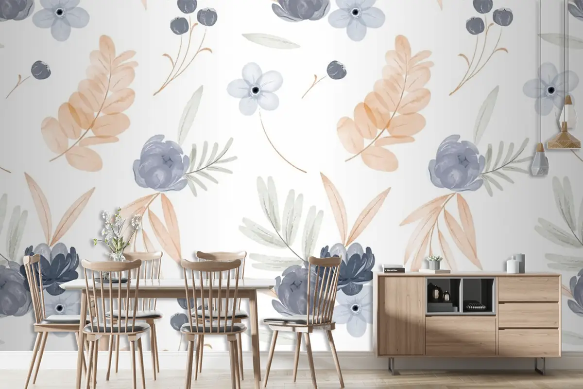 Suluboya Çiçek Desenli Duvar Kağıdı 