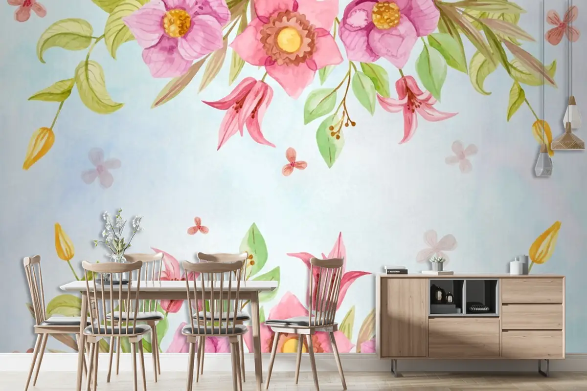 Pastel Renklerde Suluboya Çiçek Arka Plan Duvar Kağıdı