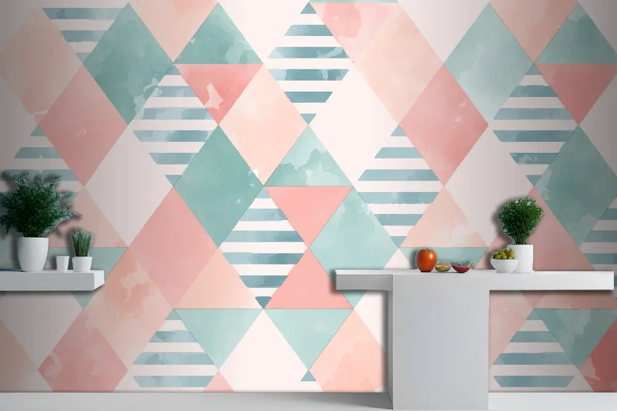 Suluboya Geometrik Arka Plan Mutfak Duvar Kağıdı 