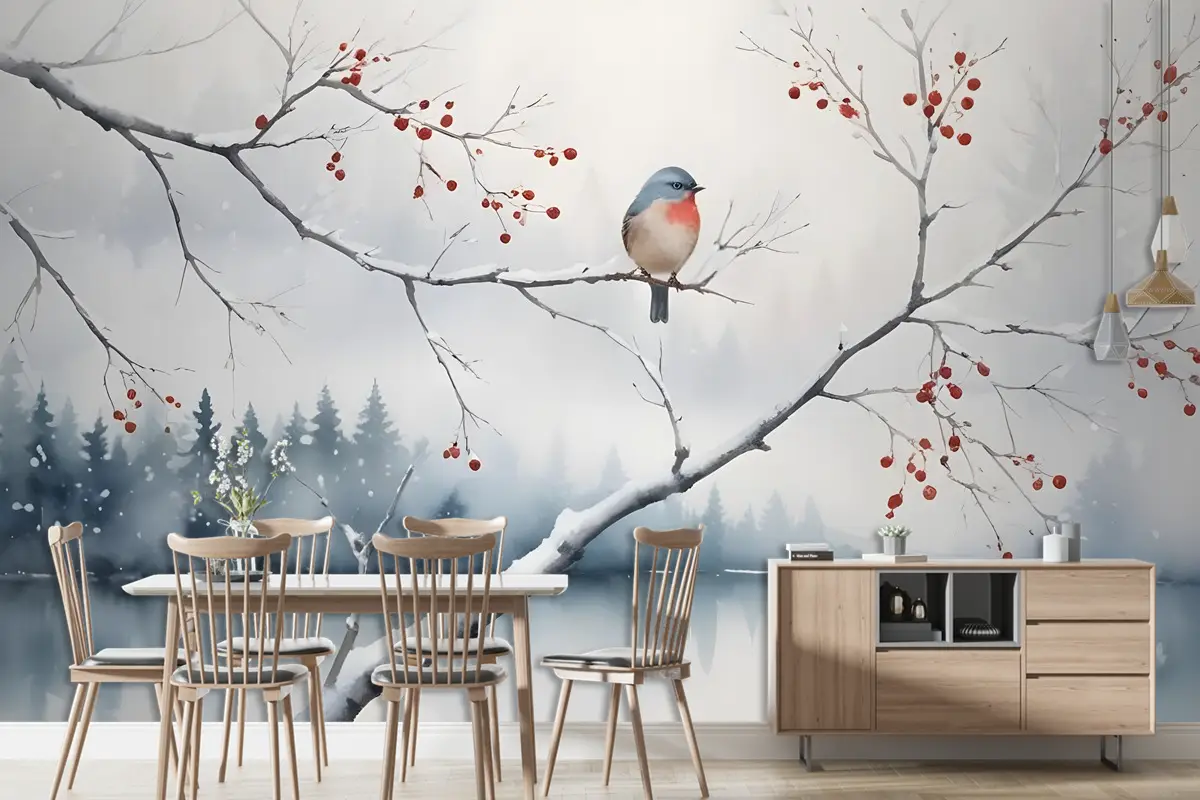 Kuşlar Duvar Kağıdı  Ile Suluboya Göl Manzarası