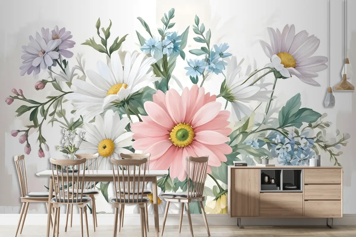 Suluboya Büyük Çiçek Buketi Duvar Kağıdı 