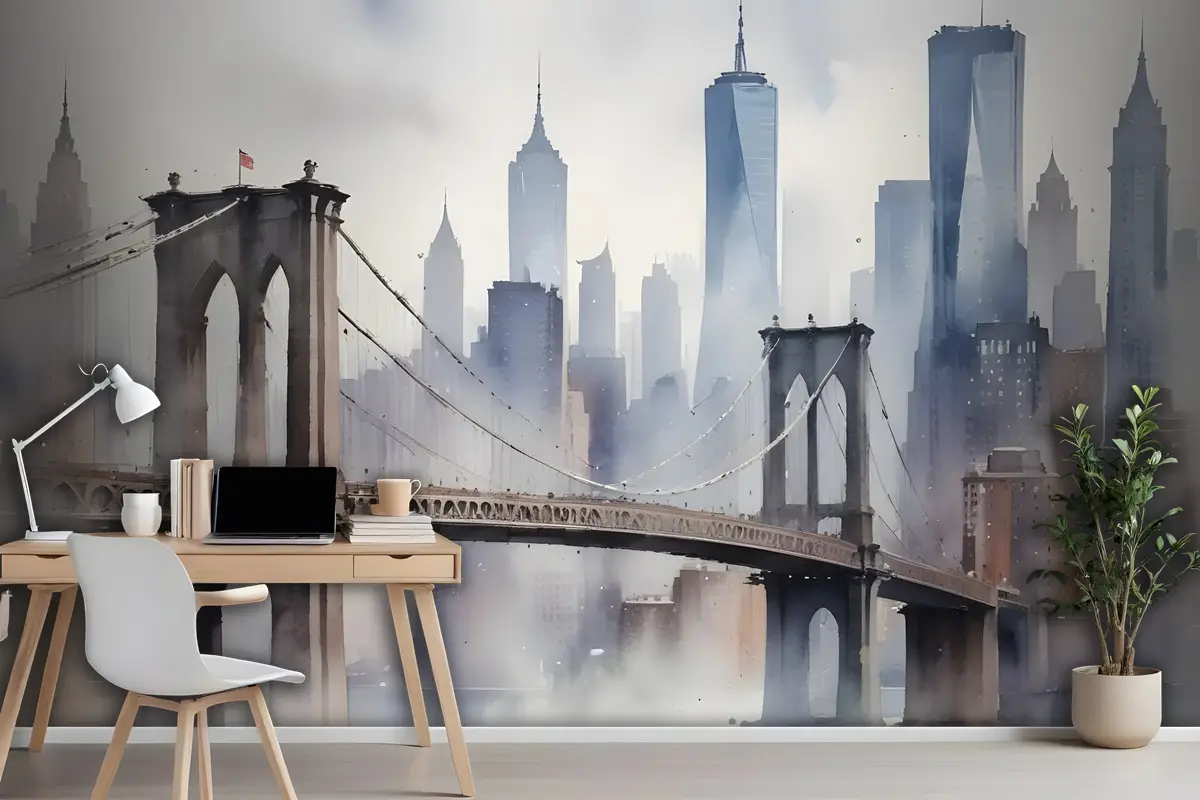 Suluboya Resim New York Şehri Manzara Duvar Kağıdı 