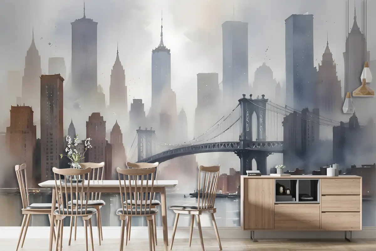 Suluboya Resim New York Şehri Manzara Duvar Kağıdı 