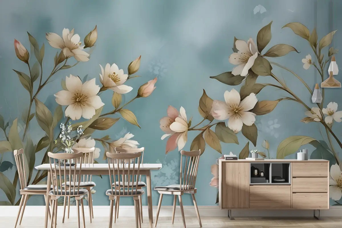 Suluboya Vintage Çiçekli Duvar Kağıdı 