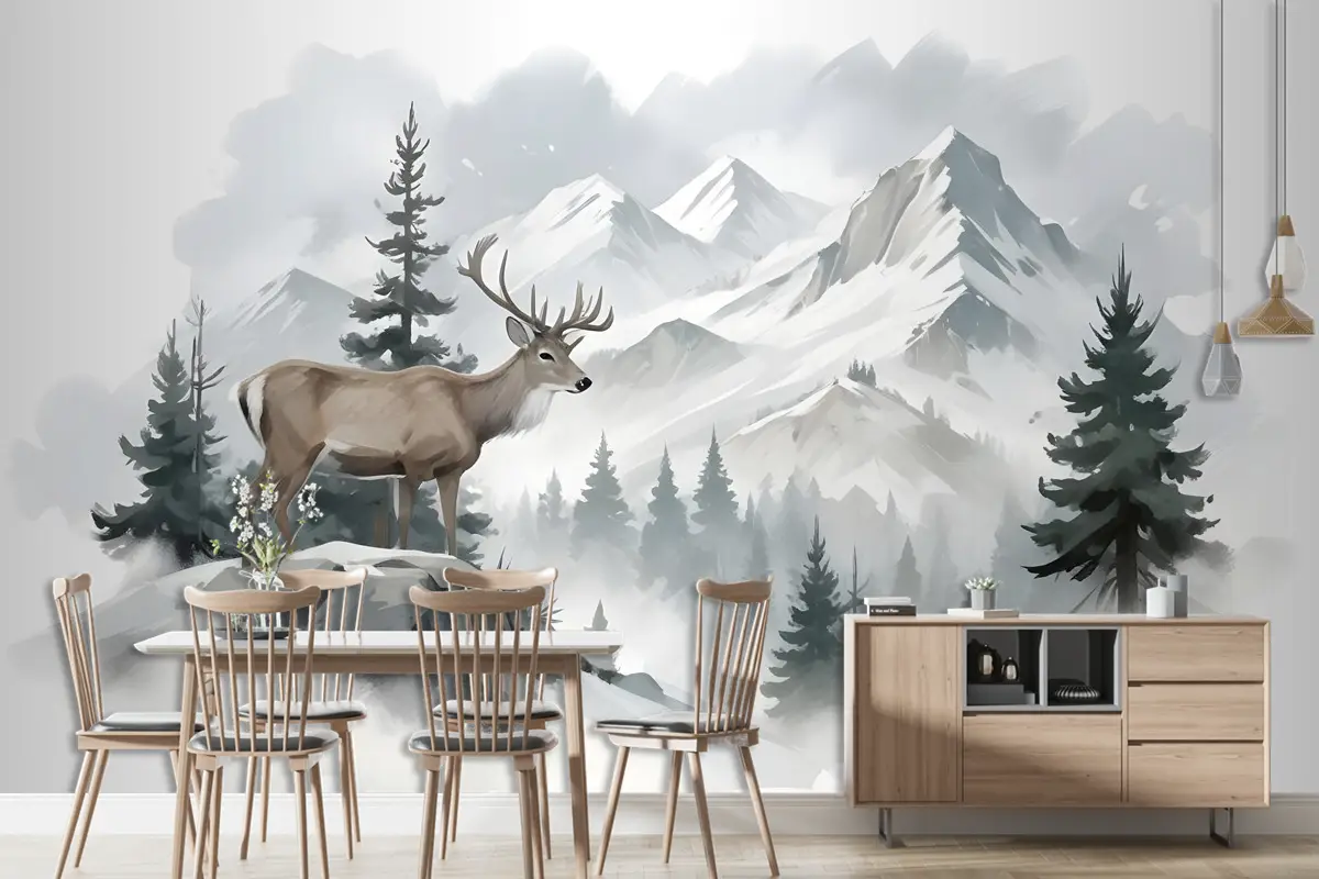 Kış Ormanı Ve Boynuzlu Geyik Duvar Kağıdı