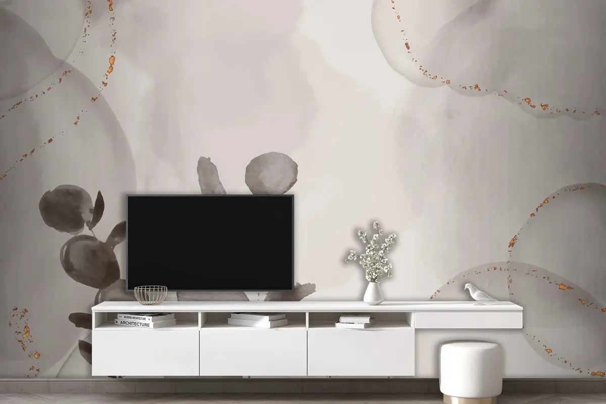 Yapraklı Suluboya Elle Çizilmiş Tv Arkası Duvar Kağıdı