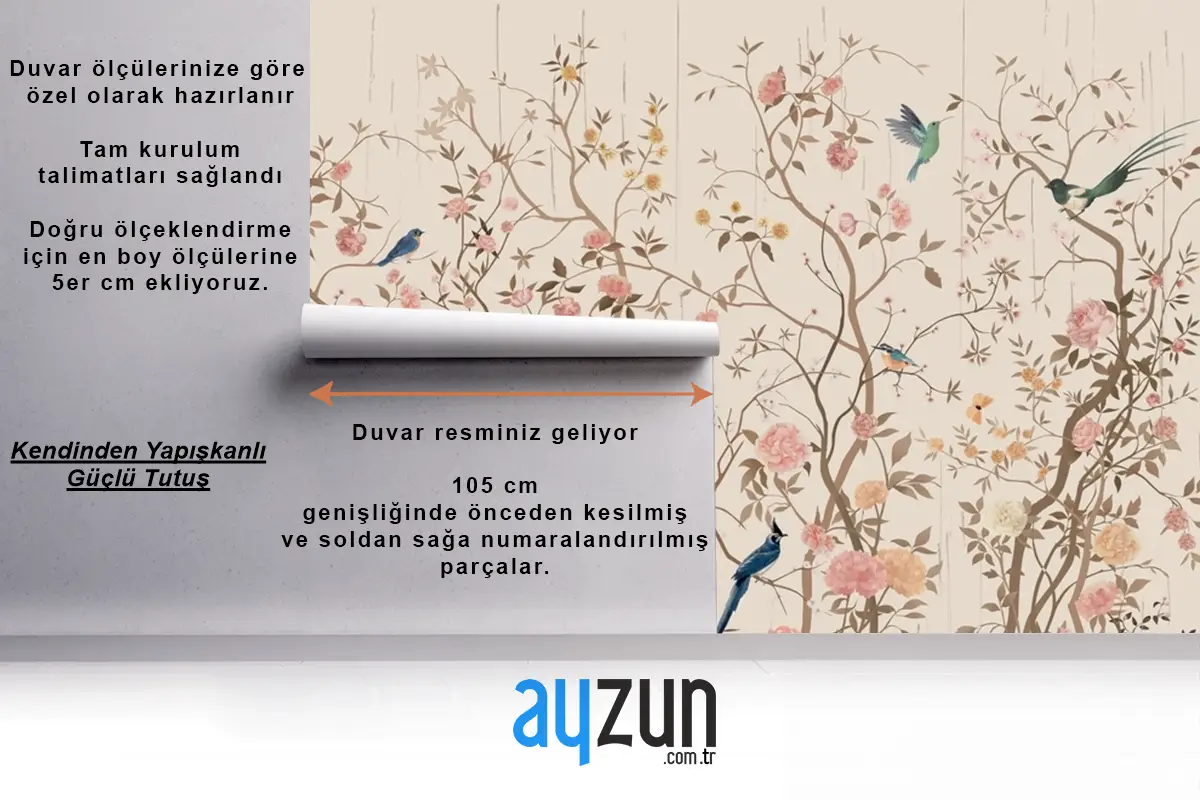 Kuşlar Ve Çiçeklerle Çin Duvar Kağıdı Duvar Kağıdı