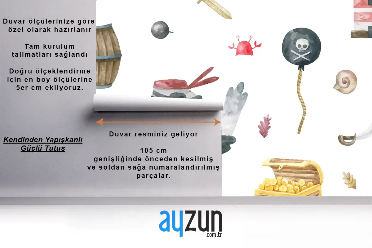 Martı Hazinesi Banyo Duvar Kağıdı Ile Korsan Dikişsiz Desen