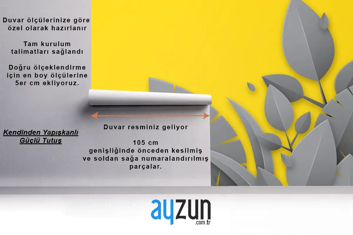 Sarı Arka Plan Ve Gri Yapraklar Ofis Duvar Kağıdı