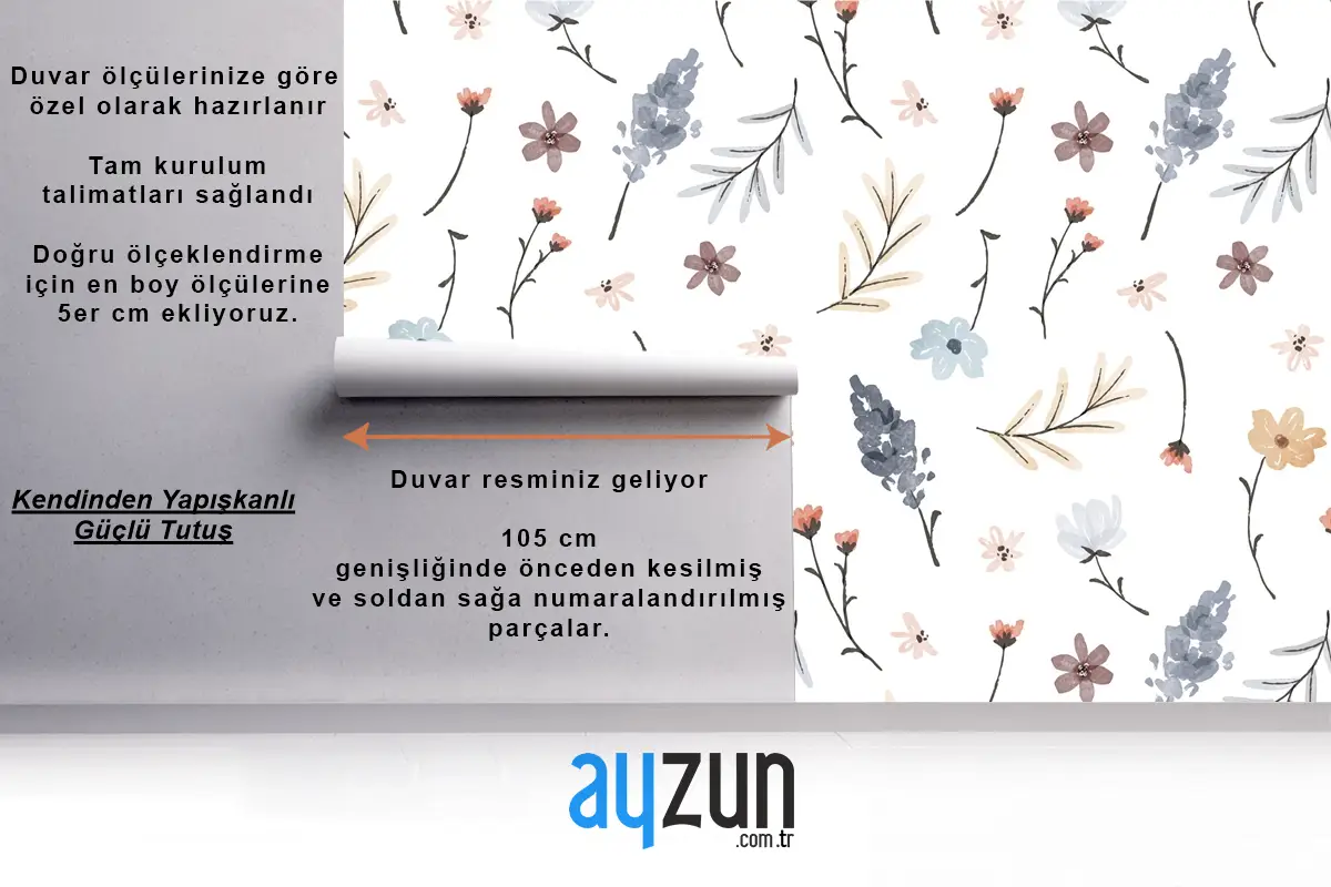 El Boyalı Suluboya Preslenmiş Çiçek Desenli Yatak Odası Duvar Kağıdı