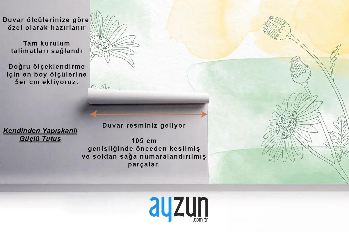 Elle Çizilmiş Çiçeklerle Boyalı Arka Plan Yatak Odası Duvar Kağıdı