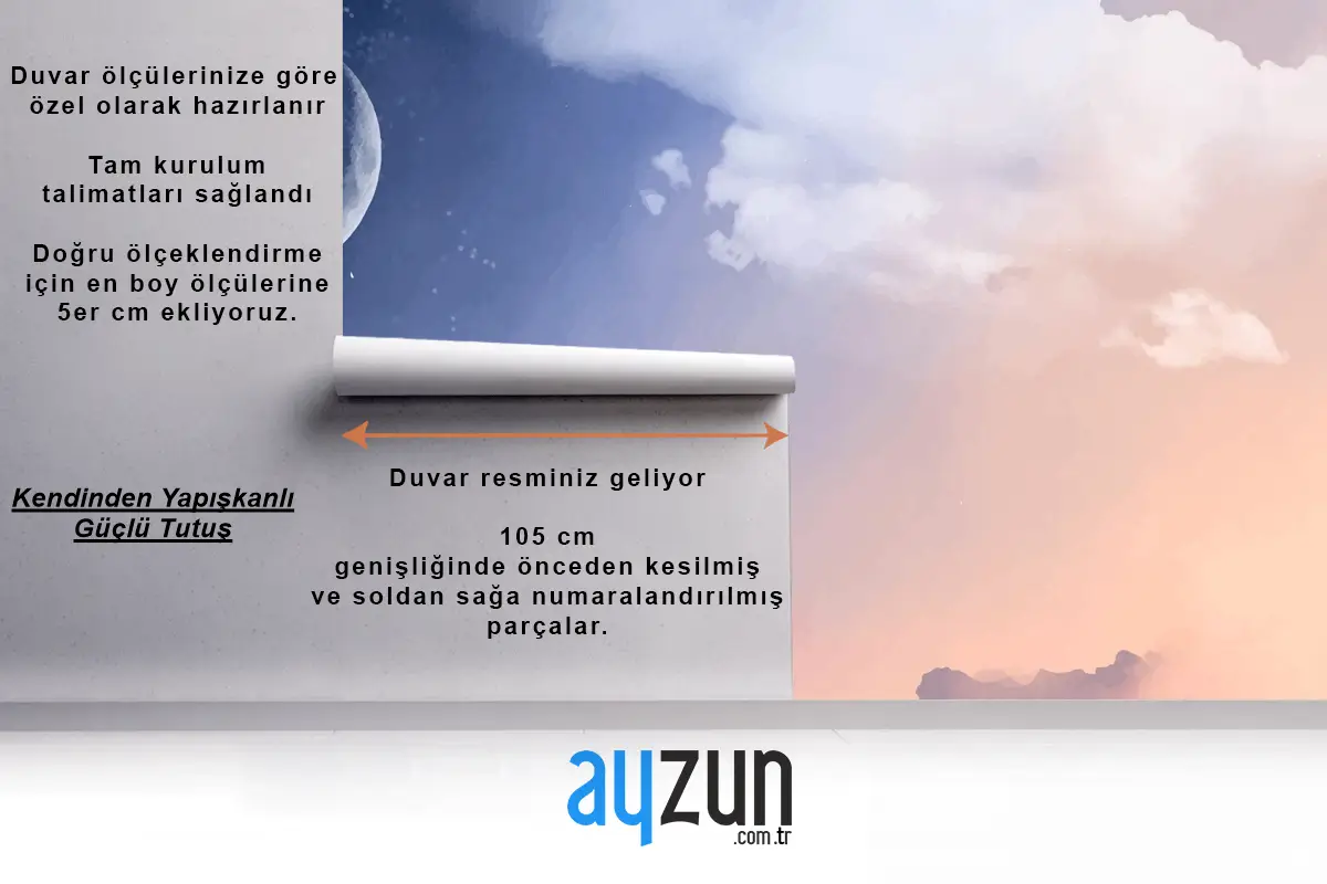 El Boyalı Suluboya Pastel Gökyüzü Yatak Odası Duvar Kağıdı