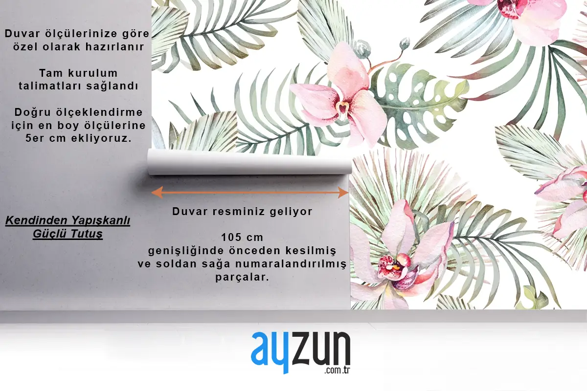 Tropikal Bitki Orkidesi Ve Çiçeklerinin Kusursuz Deseni Yatak Odası Duvar Kağıdı
