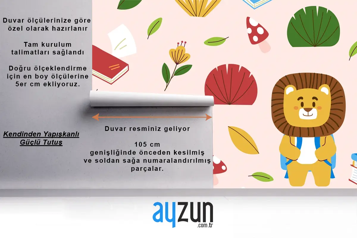 Elle Çizilmiş Çocuksu Hayvanlar Desen Çocuk Odası Duvar Kağıdı 